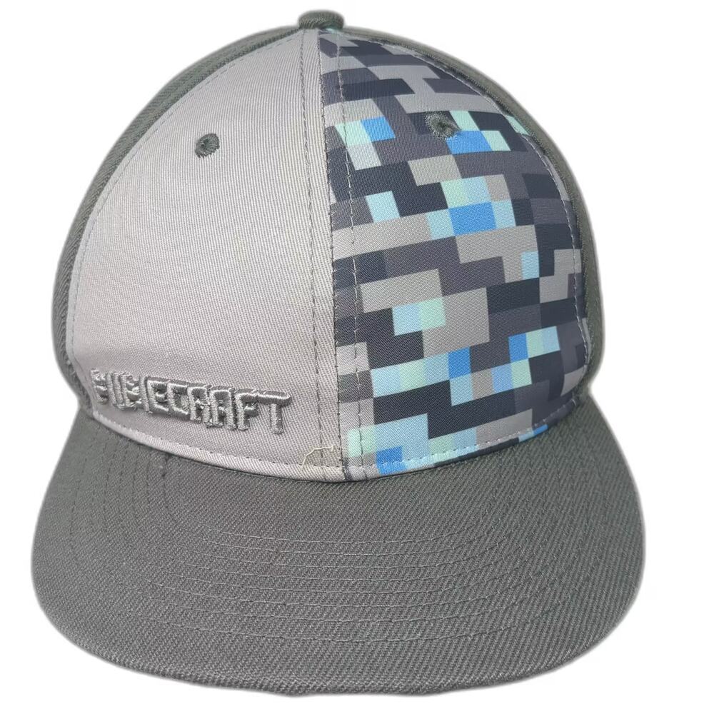 Jinx Minecraft Snapback Hat Gray Blue OS Pixel Graphic Embroidered Adjustable
